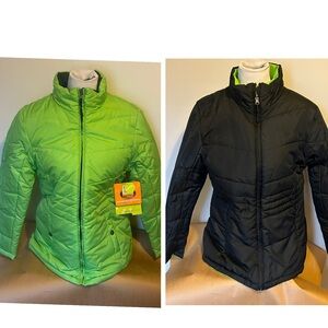 NWT Athletech Black and Green Quilted Puffer Reversible Jacket Coat Large